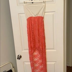 Strapless high low lace bottom dress